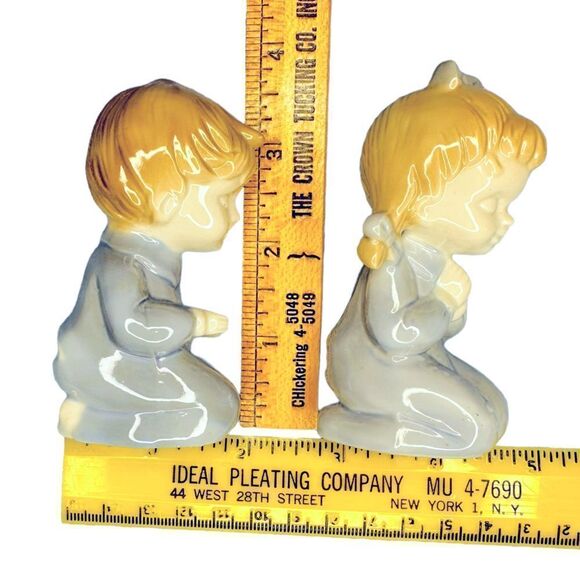 Vintage Blue Praying Children Ceramic Figurines Pair, Treasure Masters Korea - Picture 6 of 8